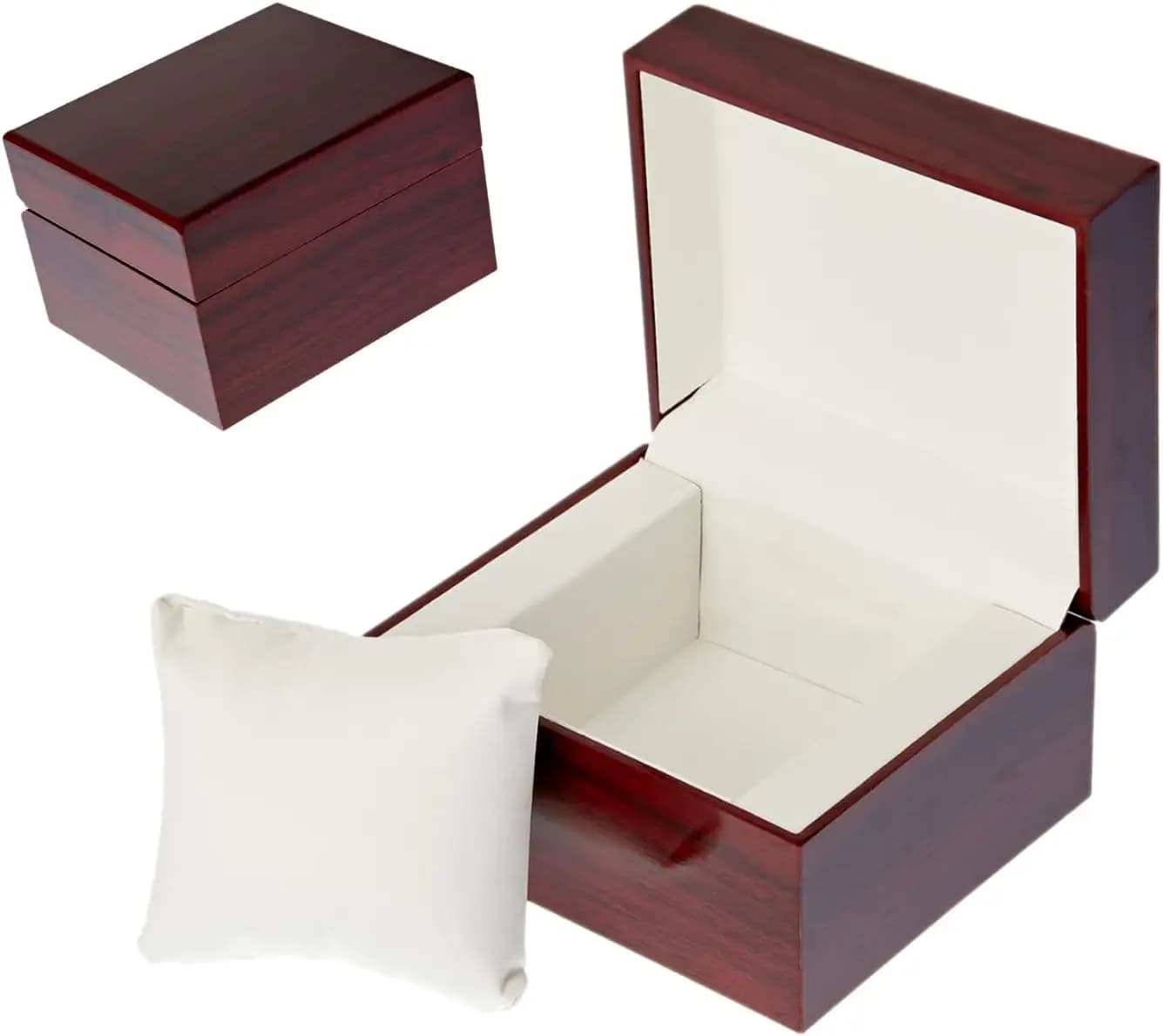 Wooden Single Watch Box for Men Women, Gift Case with Pillow