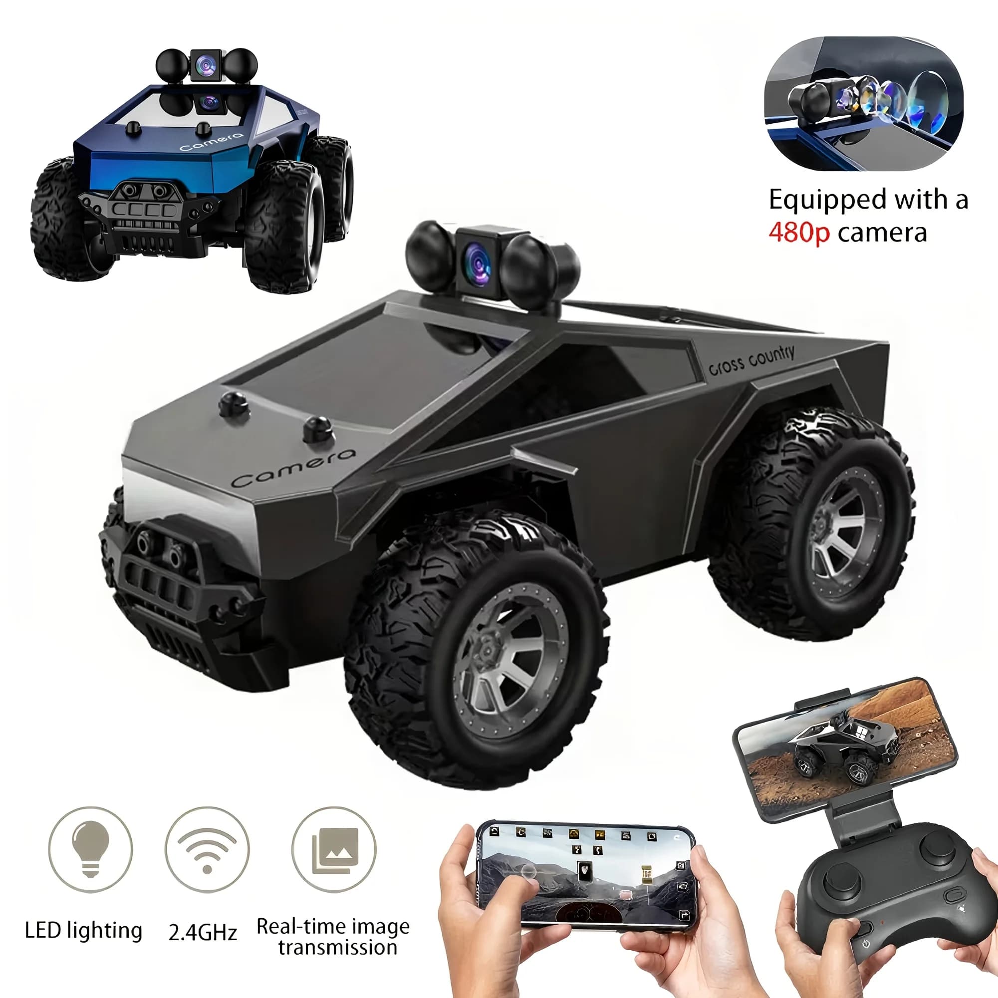 TKKJ Auto RC in Lega 1:28, Drift Pickup con Telecamera FPV, Controllo APP, 2.4G LED, 500mAh Ricaricabile USB, Materiale Ecologico EU, 8+ Blu/Argento
