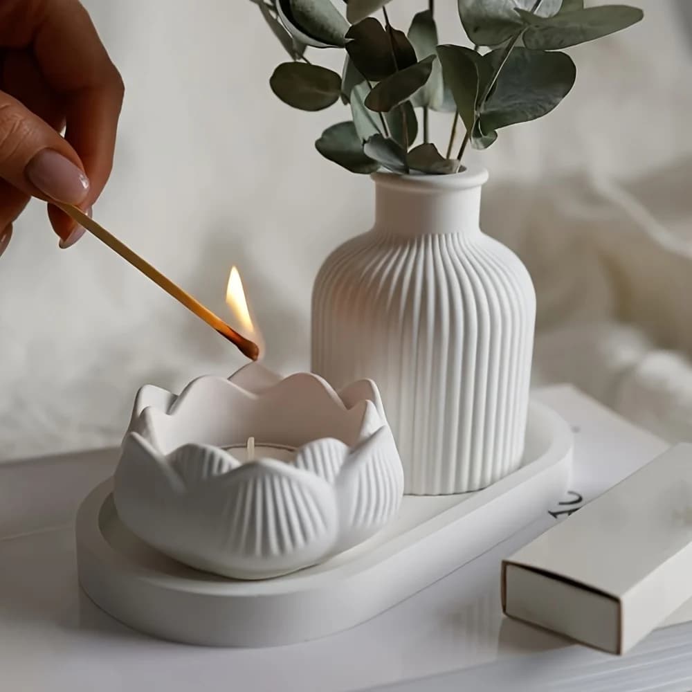 Vasi per stampi in silicone da 3 pezzi, sottobicchieri ovali, stampo per loto 3D, scatola di immagazzinaggio, stampo per candele, stampo per vassoio in gesso europeo