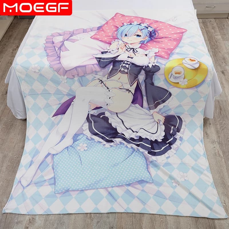 Lenzuolo in flanella per sala relax, coperta morbida Rem Anime, Re Zero, 150x220 cm