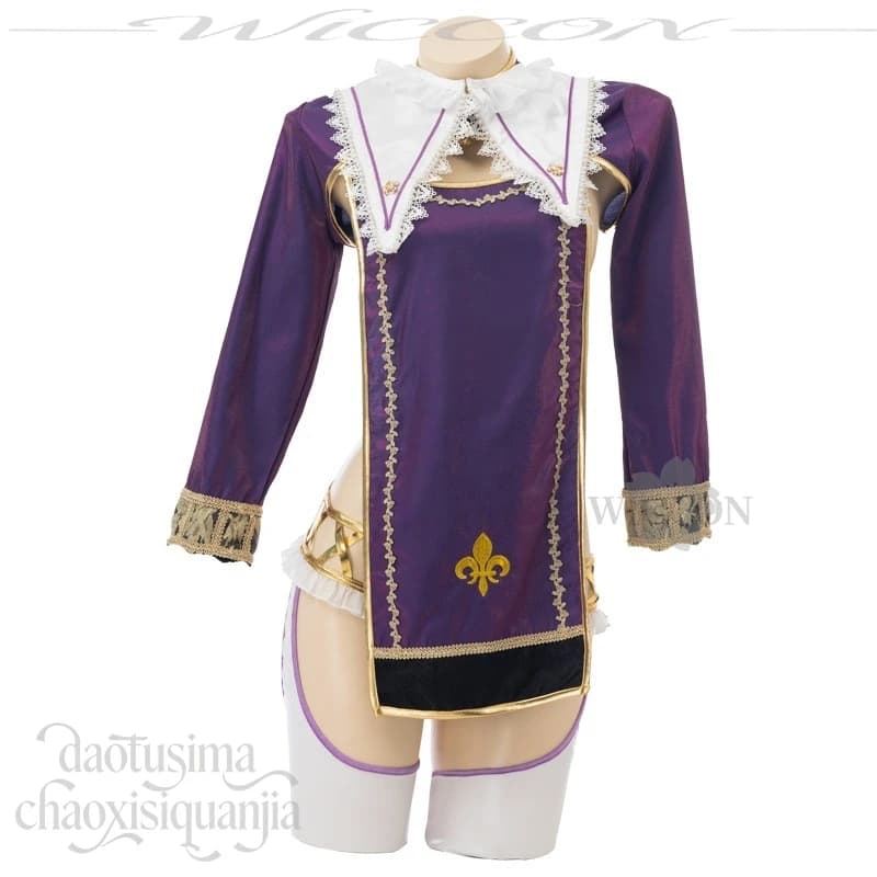 Costume Cosplay Kawaii Lolita Ikezaki Misa, Abito da Coro di Jeanne d'Arc, Vestito Viola con Spacco Alto per Feste di Halloween