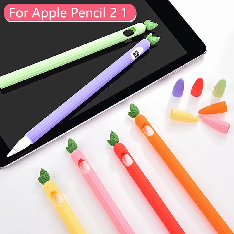 Simpatico astuccio in silicone con carota per Apple Pencil 1a 2a generazione Custodia compatibile con tablet Touch Pen Stilo per iPad Pencil 2 1