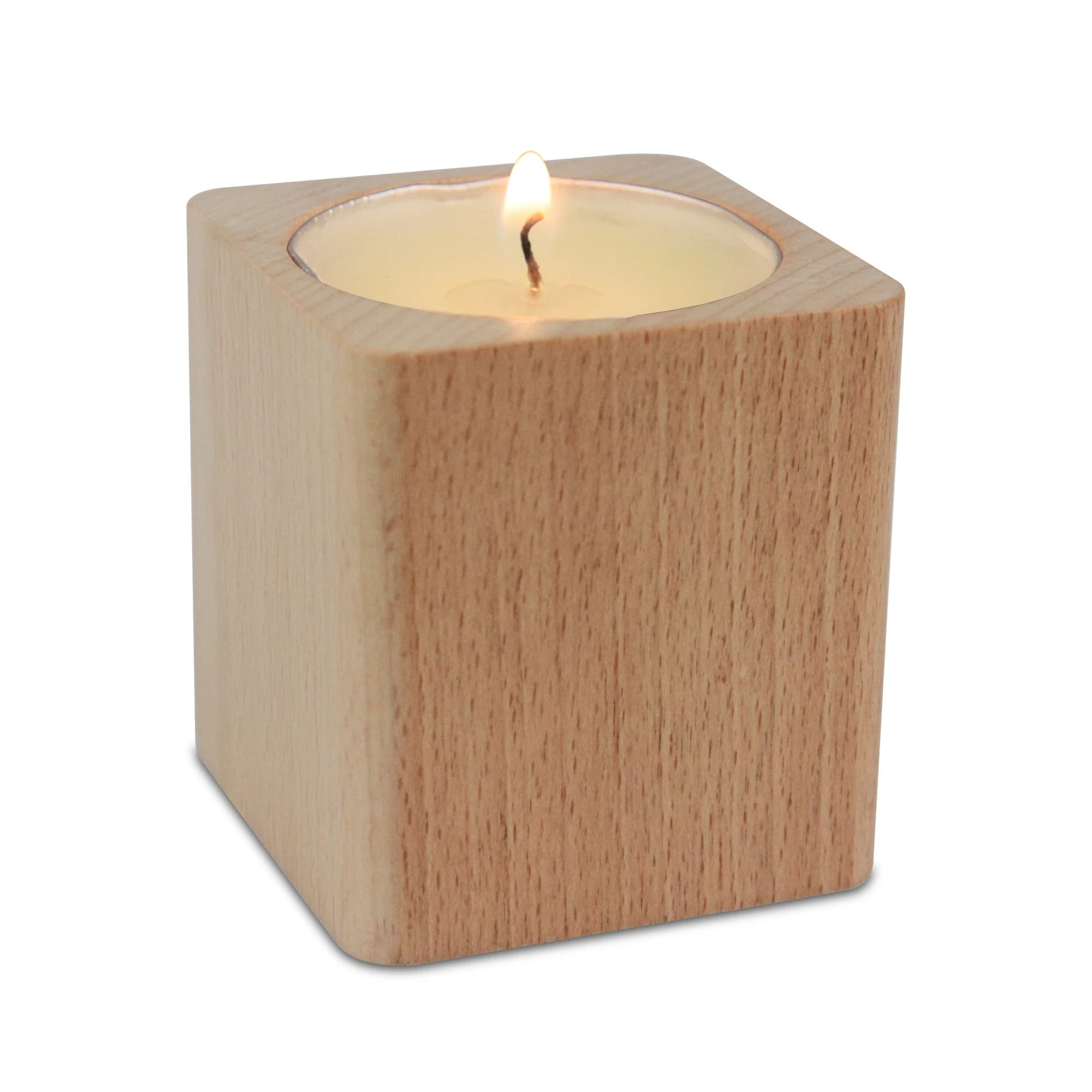 Portacandele Tealight in Legno Naturale da 4 Pollici – Base Quadrata per Centrotavola, Arredamento Rustico, Matrimoni e Feste (Can
