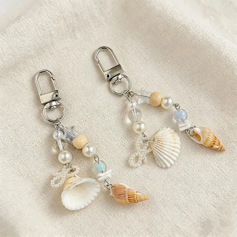 Fashion Shell Pearl Bag Pendant Keychain Ocean Style Conch Mobile Phone Lanyard Car Key Jewellery Women's Backpack Accessories