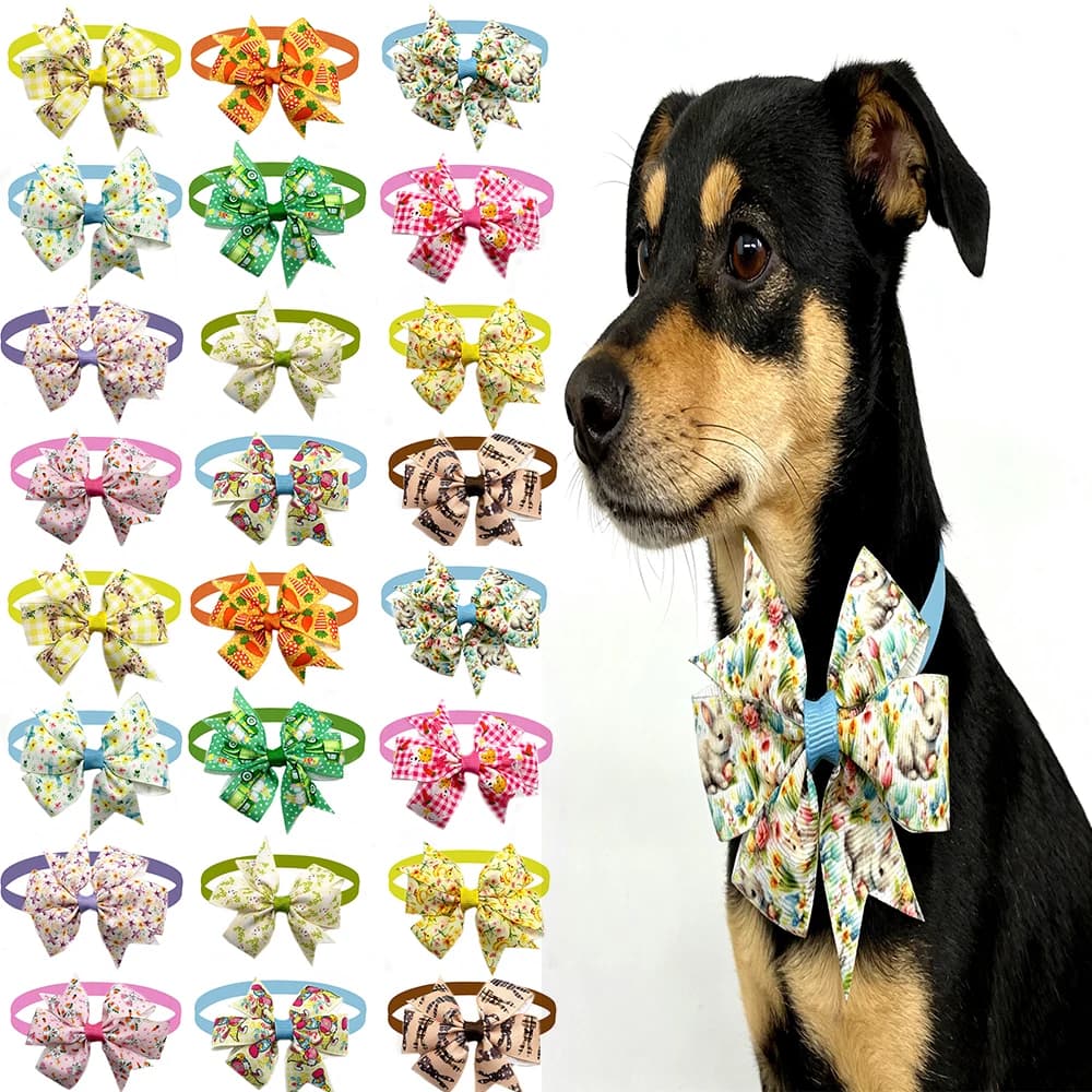 50/30 Pezzi Papillon per Cani e Gatti, Stile Pasquale, Regolabili, Eleganti Cravatte a Fiocco per Animali Domestici