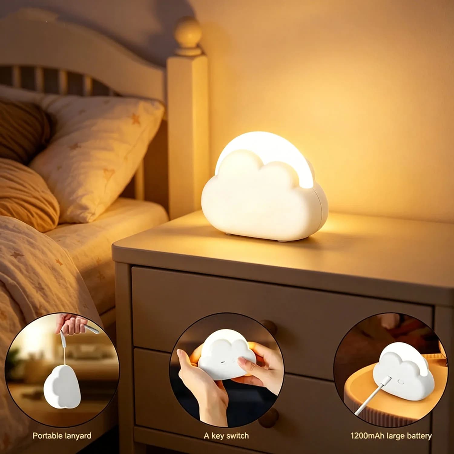 Lampada da notte portatile a LED da 1 pezzo, mini lampada da scrivania a forma di nuvola, interruttore a pulsante, adatta per camere da letto, studi e camerette dei bambini