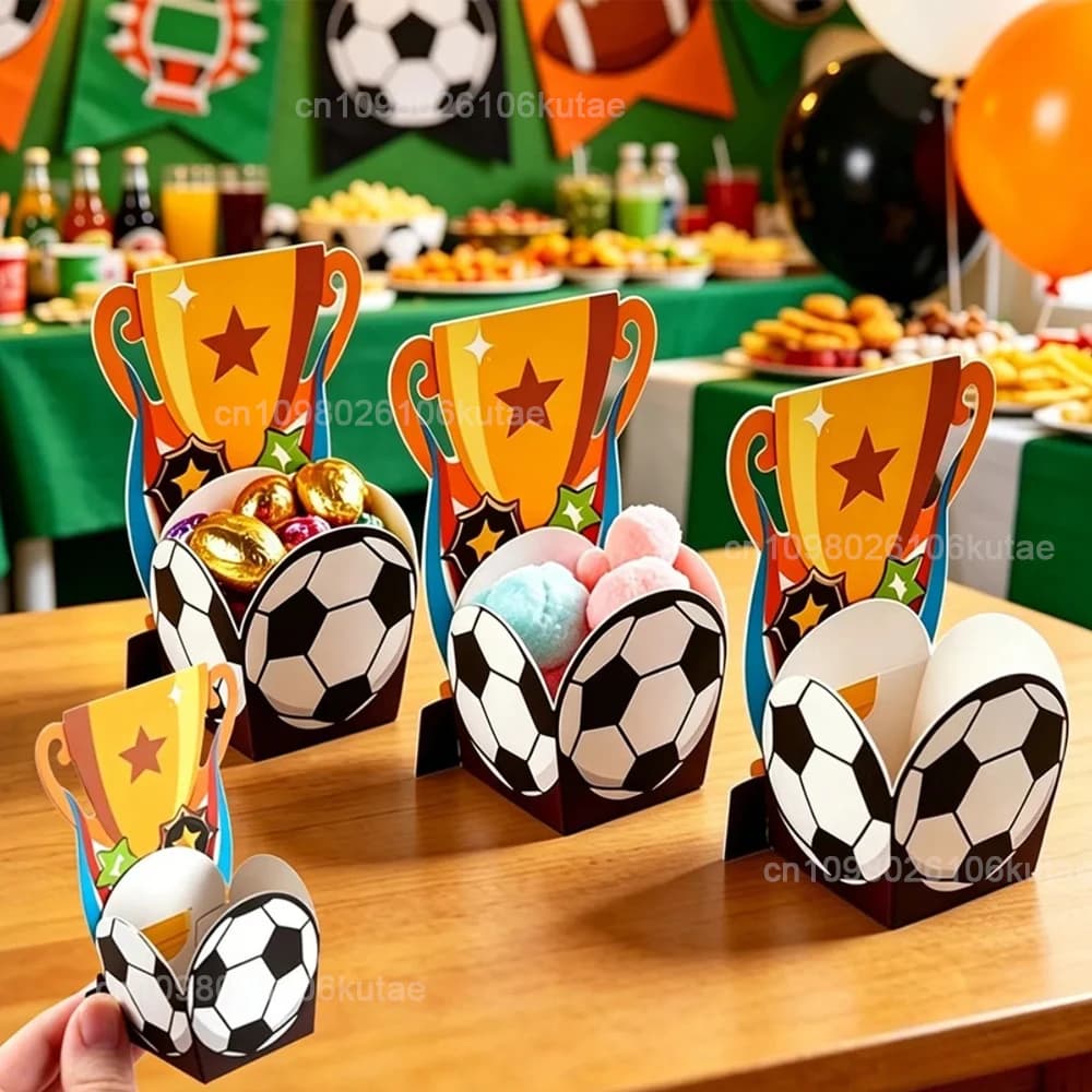 10-50PCS Cartoon Football Trophy Gift Packaging Boxes Children's Party Dessert Table Birthday Supplies Football Theme Candy Box