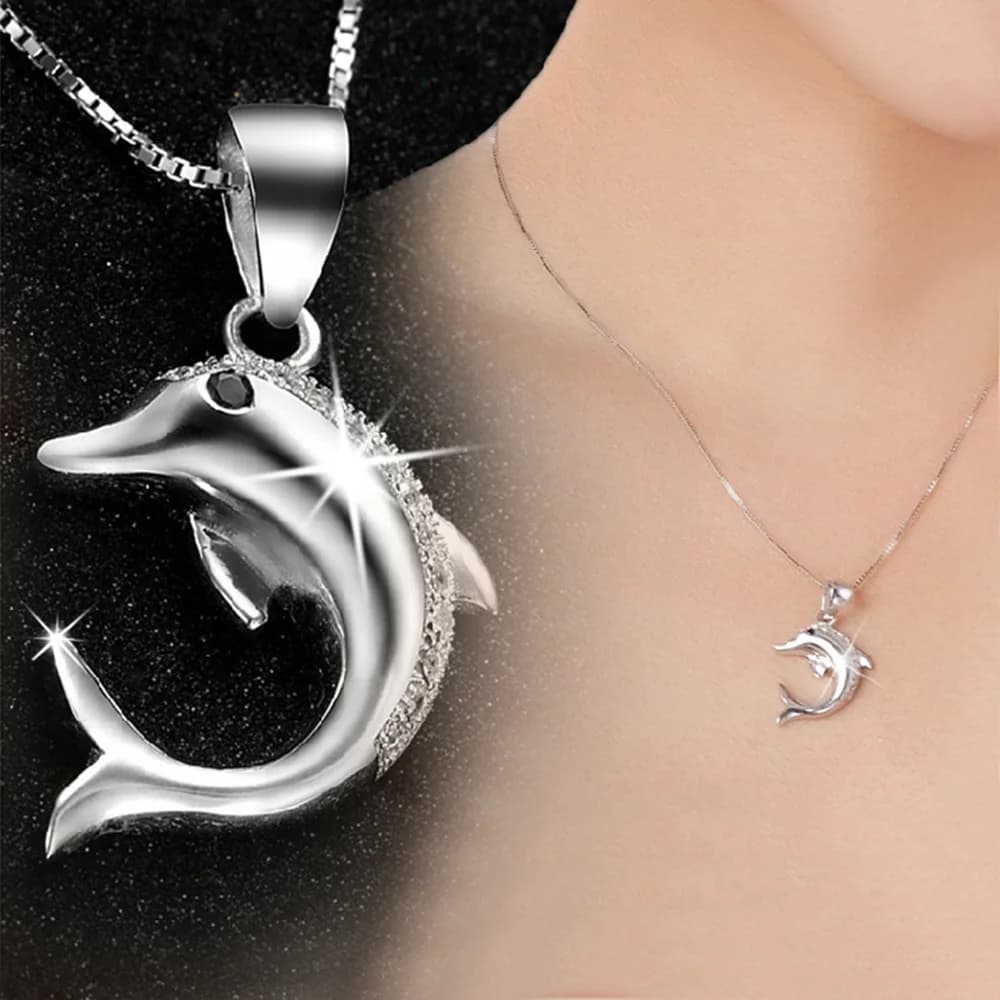 Elegant 925 Sterling Silver Cute Dolphin Pendant Necklace, Charming and Stylish Wedding Accessory for Women