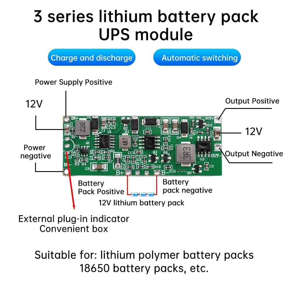 Power Control Board UPS DC 12V Lithium Battery 3S UPS Module Voltage Converter Charging and Automatic Download