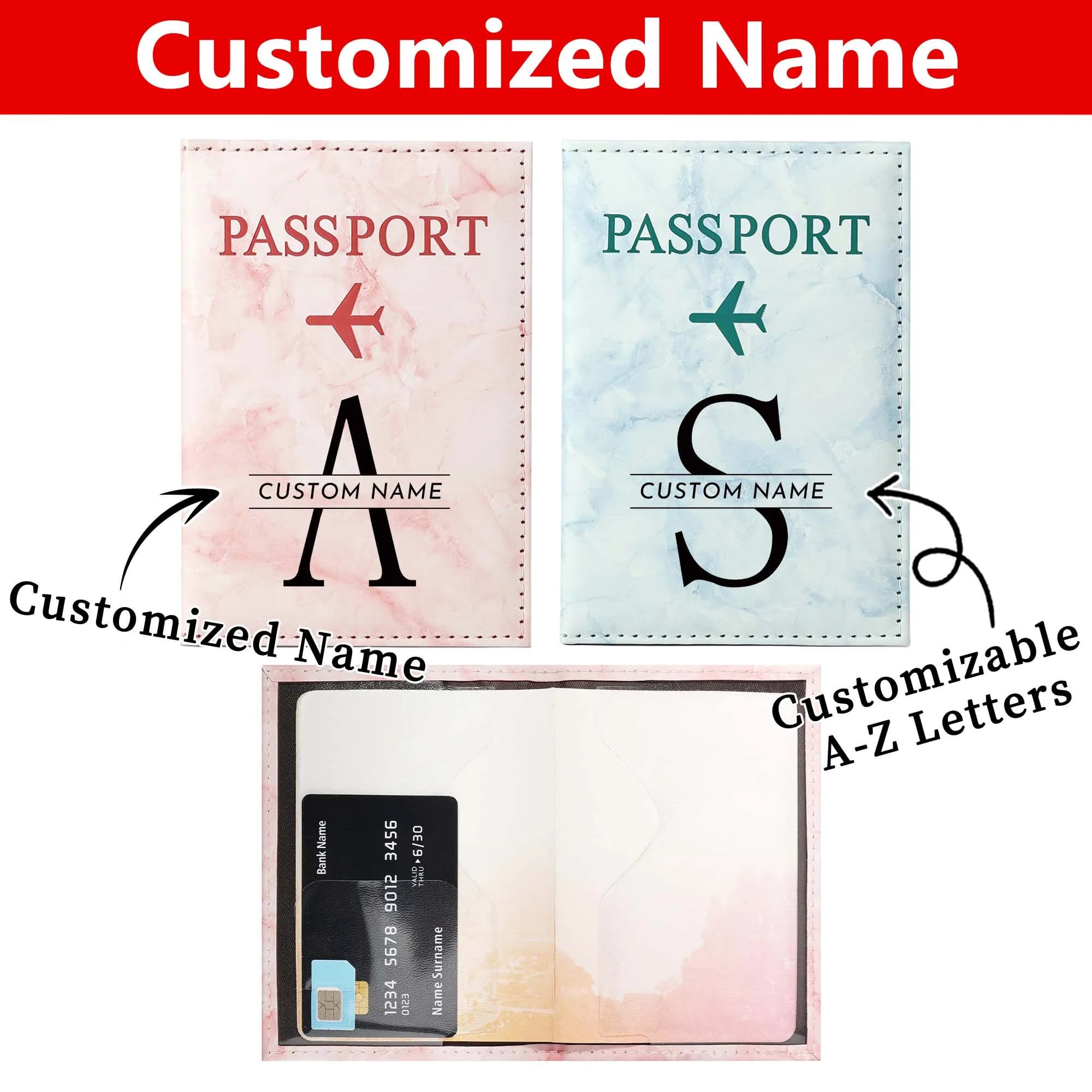 1Pc Custom Name Passport Holder, Personalized Signature Travel Wallet, A-Z Letter Printed Multifunctional Passport Holder