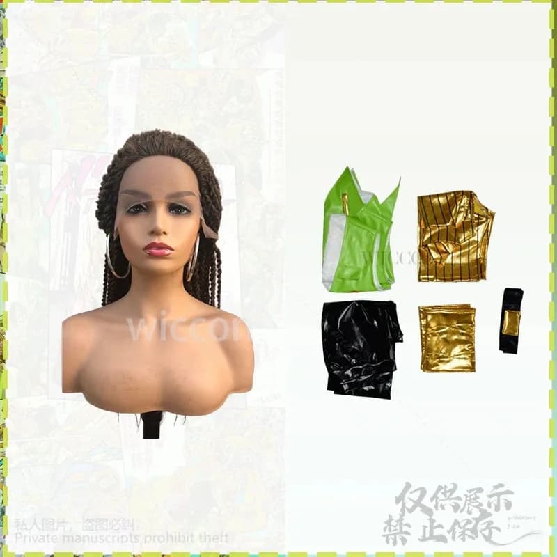 Anime Jo Stone Cosplay Ocean Ermes Costello Sexy Green Costume Punk Leather Uniform Vest Top Pants Y2k Cos Lace Wigs r,7;k'2. s.9