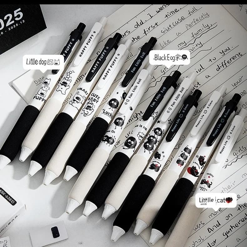Set di 4 Penne Gel Retrattili Little Coal Ball 0. Set di penne gel nere da 5 mm ad asciugatura rapida per esami, stile Ins, con impugnatura morbida e clic silenzioso, confezione da 4, per studenti e ufficio, scrittura fluida, non fatica la mano//Penne nere per studenti ad asciugatura rapida, non stancanti