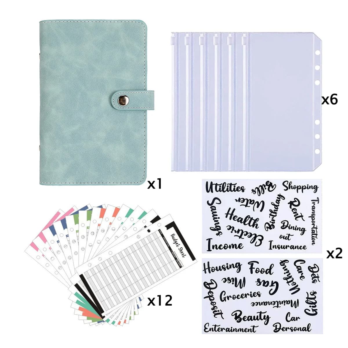 A6 Leather Budget Binder With Zipper Envelopes Stickers Soft PU Leather Notebook Binder Planner Cover Album