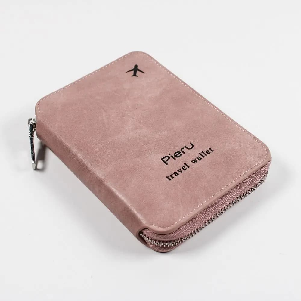 Borsa Porta Passaporto Multifunzionale con Cerniera, Antifurto RFID, Impermeabile, Portafoglio da Viaggio Semplice in Pelle PU, Porta Carte di Credito e Documenti