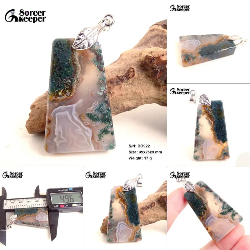 Natural Moss Agate Pendant For Women Lady Man Love Gift Energy Beads Necklace Clear Crystal Reiki Gemstone Stone Jewelry BO919