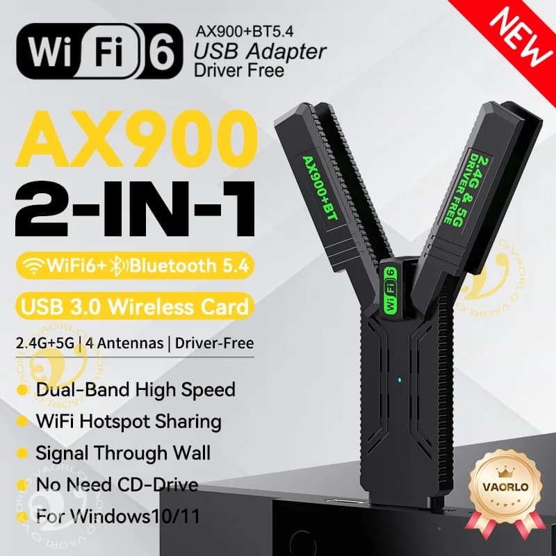 Adattatore wireless USB WiFi Bluetooth 5.4 2 in 1 WIFI6 AX900 Dual Band 2.4G+5GHz 4 antenne 802.11AX USB3.0 900Mbps WiFi 6 ad alta velocità Scheda di rete Ricevitore Dongle per PC Laptop WIN 10/11 Driver gratuito