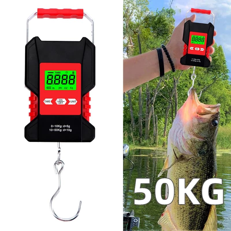 Bilancia da pesca digitale da 50KG/5g con righello da 1.5m bilancia da viaggio portatile bilancia elettronica impermeabile per cucina