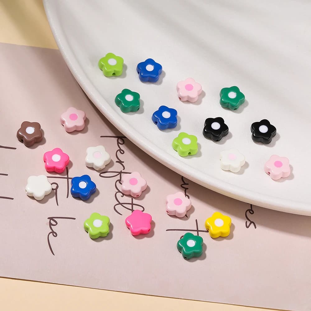 5 pz/lotto Perline acriliche smaltate a forma di fiore, distanziatori colorati, per creazione fai da te di collane, bracciali e gioielli