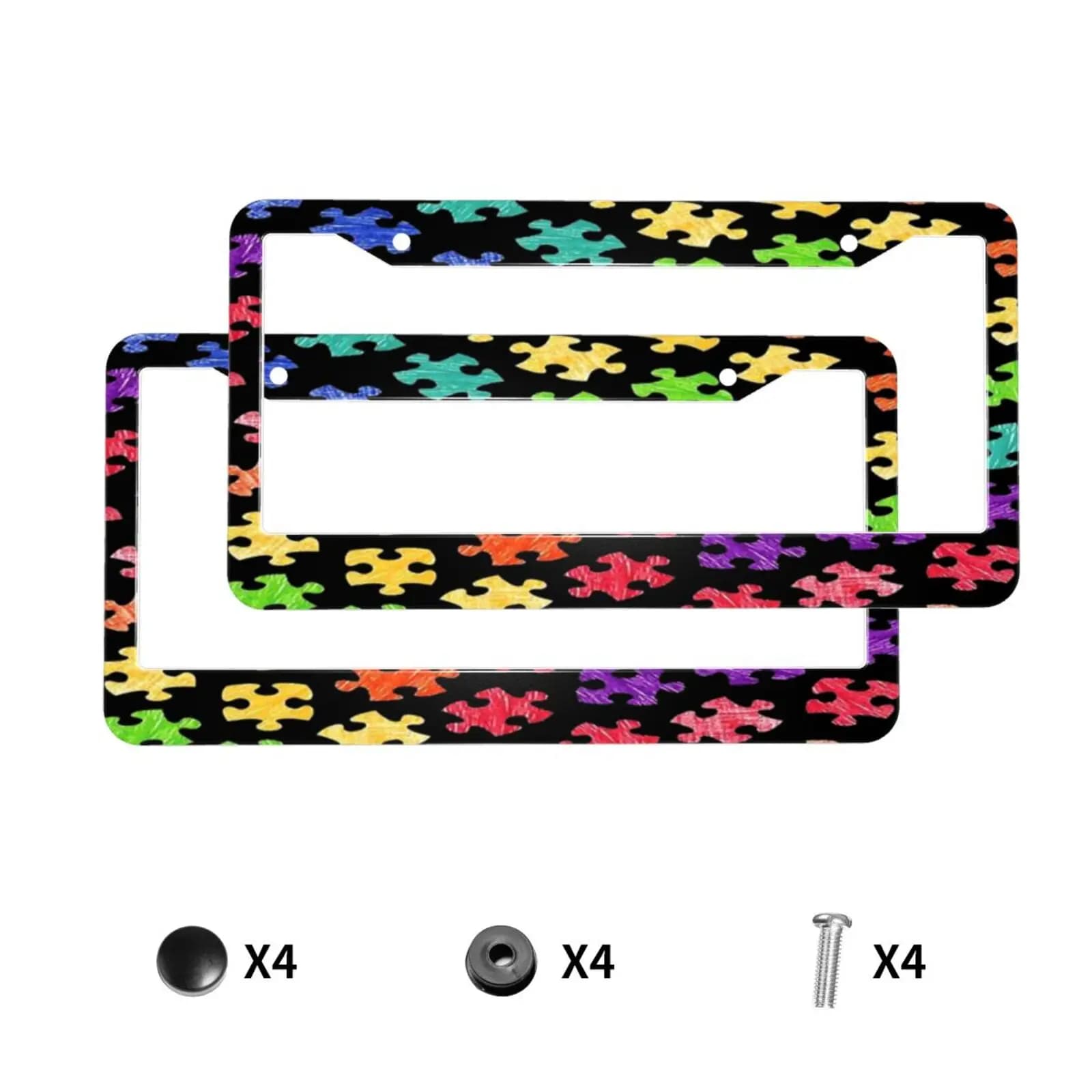 Colorful Puzzle Pattern American Standard Aluminum Alloy Car License Plate Cover Car Accessories Waterproof License Plate Cover