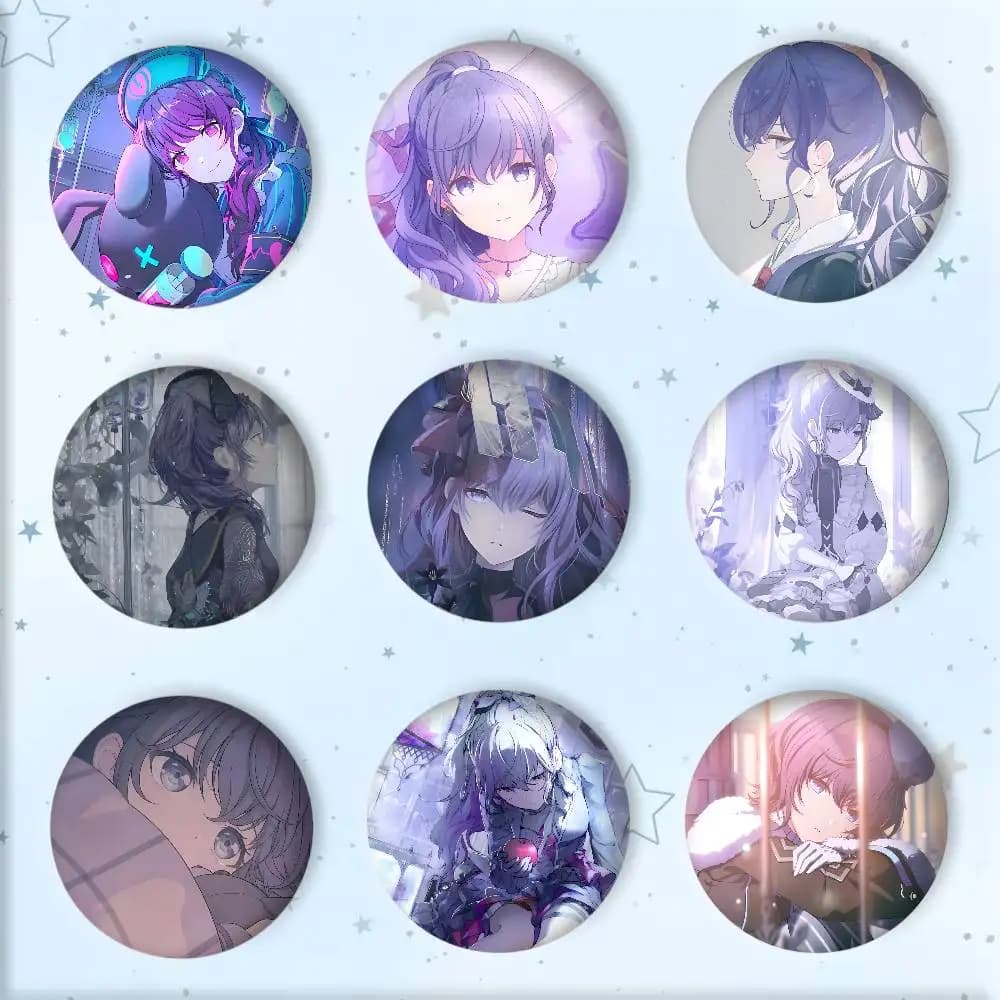 Spilla rotonda in latta con laser di Asahina Mafuyu del gioco/anime P-Project S-Sekai, accessorio per vestiti e zaini