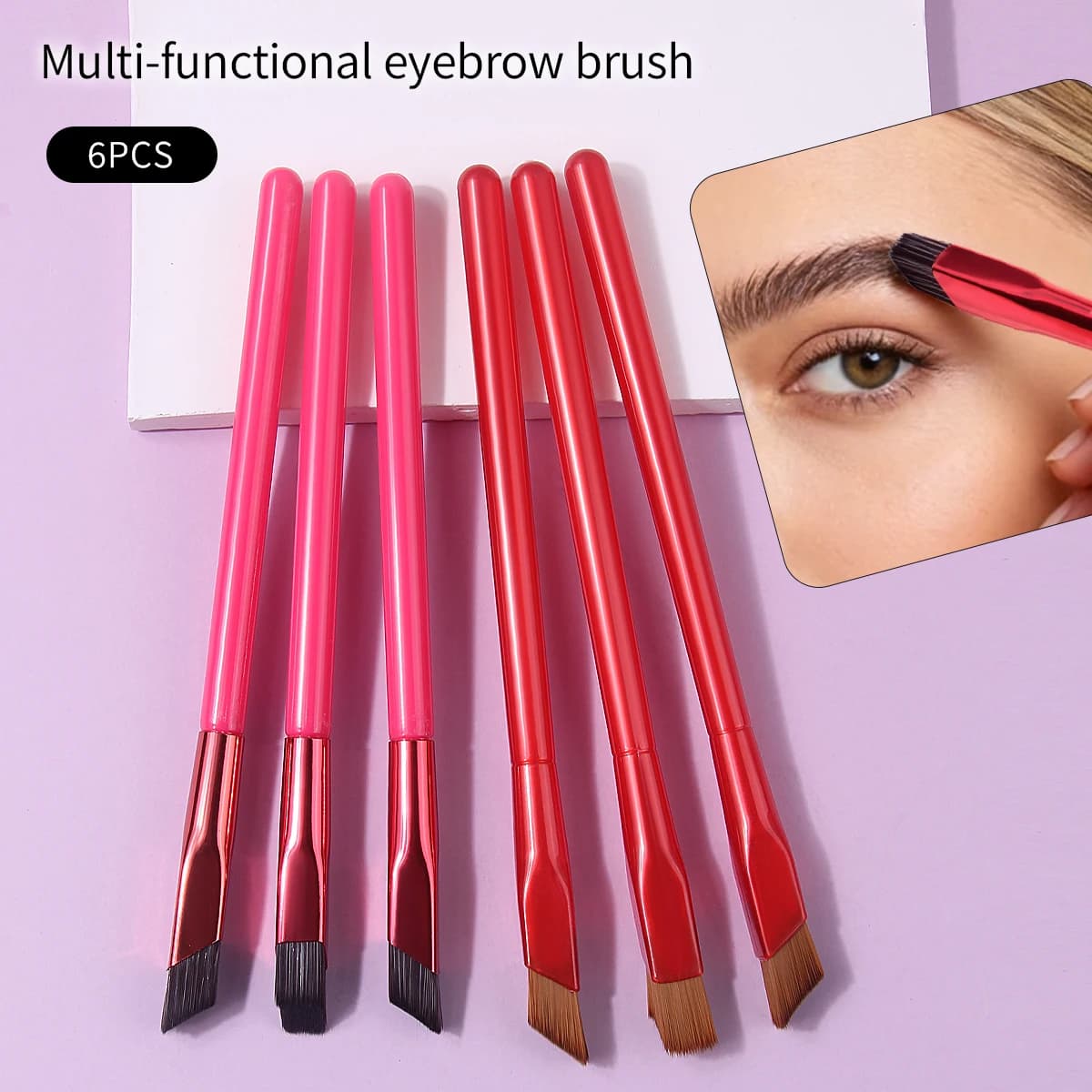 6 square soft eyebrow brushes 3D - Precision model eyebrows, multifunctional makeup brushes, makeup tools