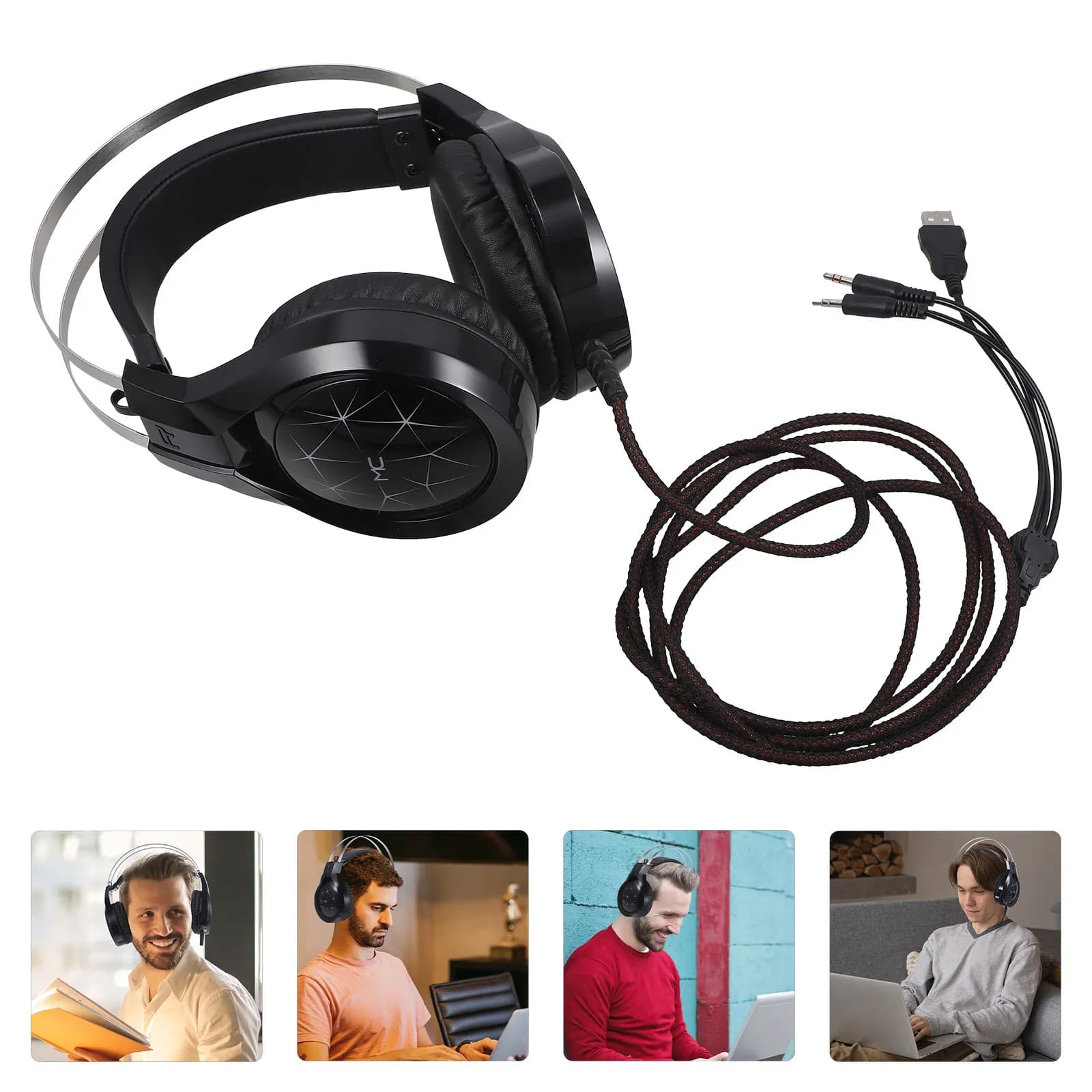 Cuffie da gioco per computer, auricolari luminosi cablati, comodi, resistenti, facili da usare, durevoli, pratici, per un'atmosfera da gioco