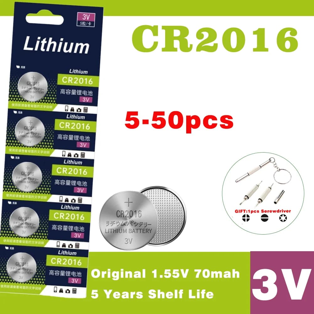 5-50 pz. Batterie a Bottone al Litio CR2016 DL2016 BR2016 DL2016 LM2016 3V per Orologi, Giocattoli, Telecomandi
