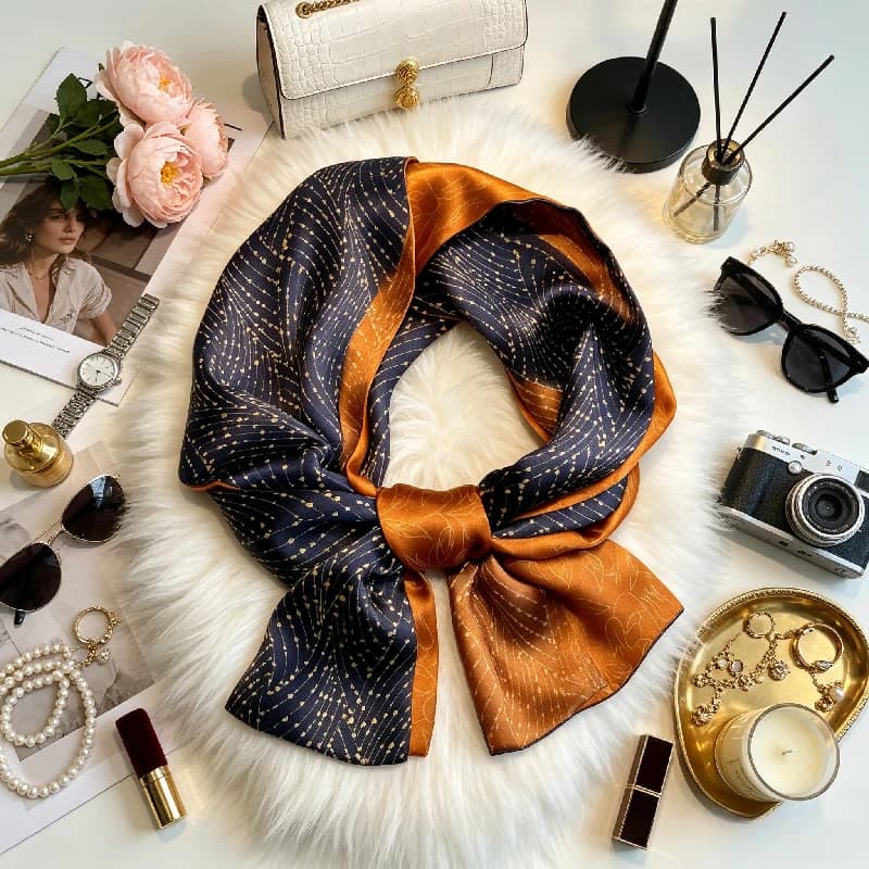 Fashion Silk Versatile Double-layer Double-sided Mulberry Silk Thin and Narrow Strip Versatile Sunshade Decorative Scarf