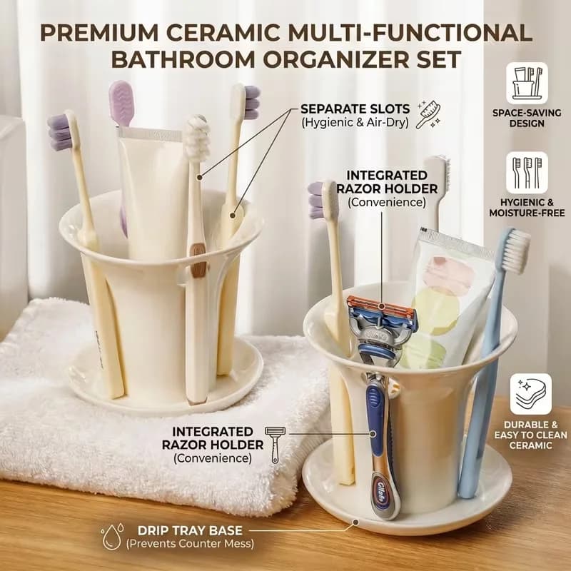 Modern Plastic Bathroom Toothbrush Holder with Toothpaste Rack Sink Organizer - Space Saving Toothbrush And Toothpaste Organizer