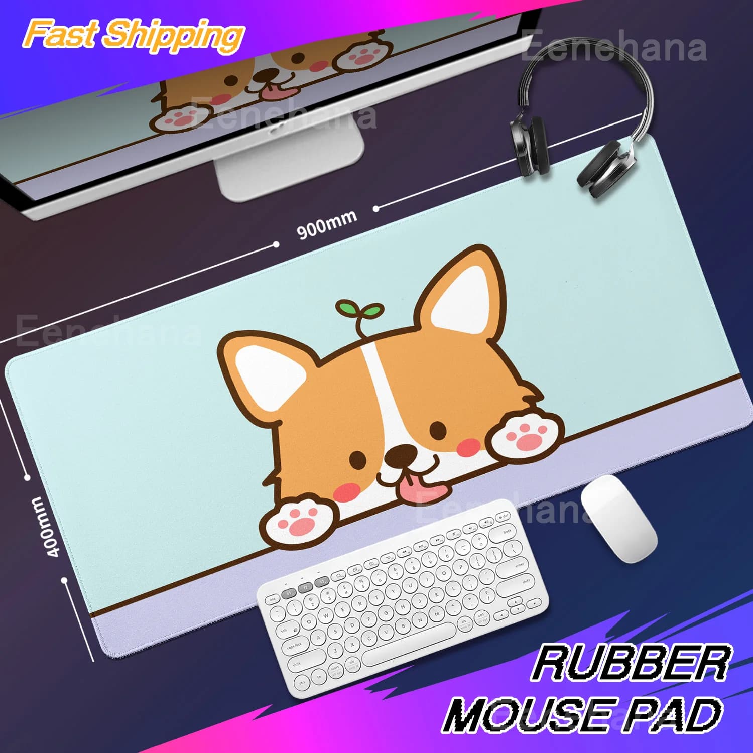 XXL Mousepad Cute Dog Mouse Pad Gamer Computer PC Tappetino da scrivania grande 900X400 Tappetino per tastiera Anime Shiba Inu Tappeto da ufficio Tappeto esteso