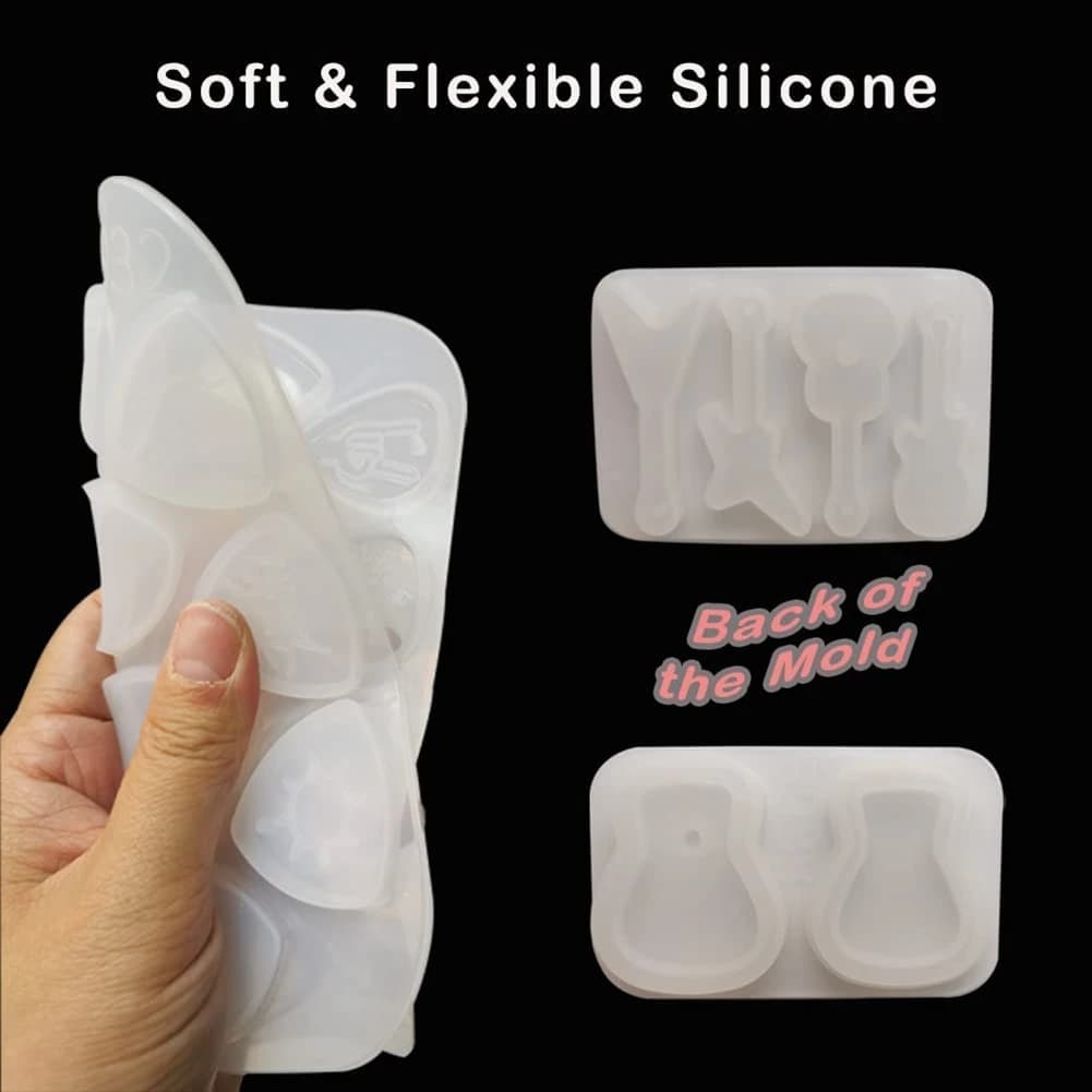 AB31-3Pcs Guitar Pick Resin Molds Guitar Triple-Cornered Plectrum Silicone Molds For Resin Casting Guitar Pick Case Mold