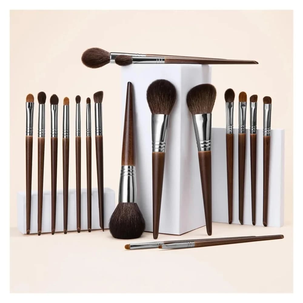 Natural goat fur makeup brush set with case, natural makeup brushes, natural bristles makeup brushes