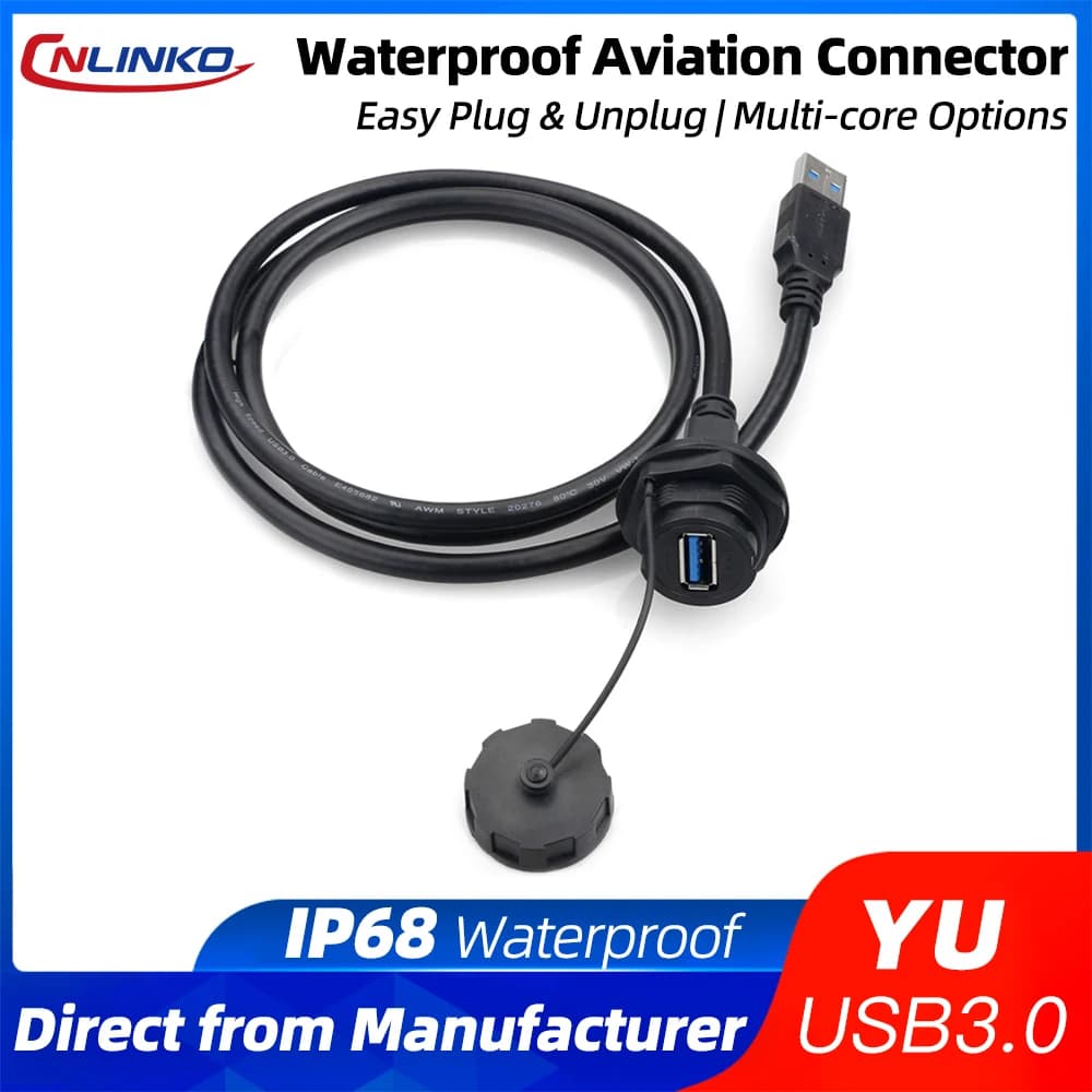 CNLINKO YU-USB 2.0 USB 3.0 Cavo impermeabile da 1 metro Cavo di ricarica rapida Connettore di sincronizzazione dati Connettore di alimentazione per PC Telefono HDD esterno