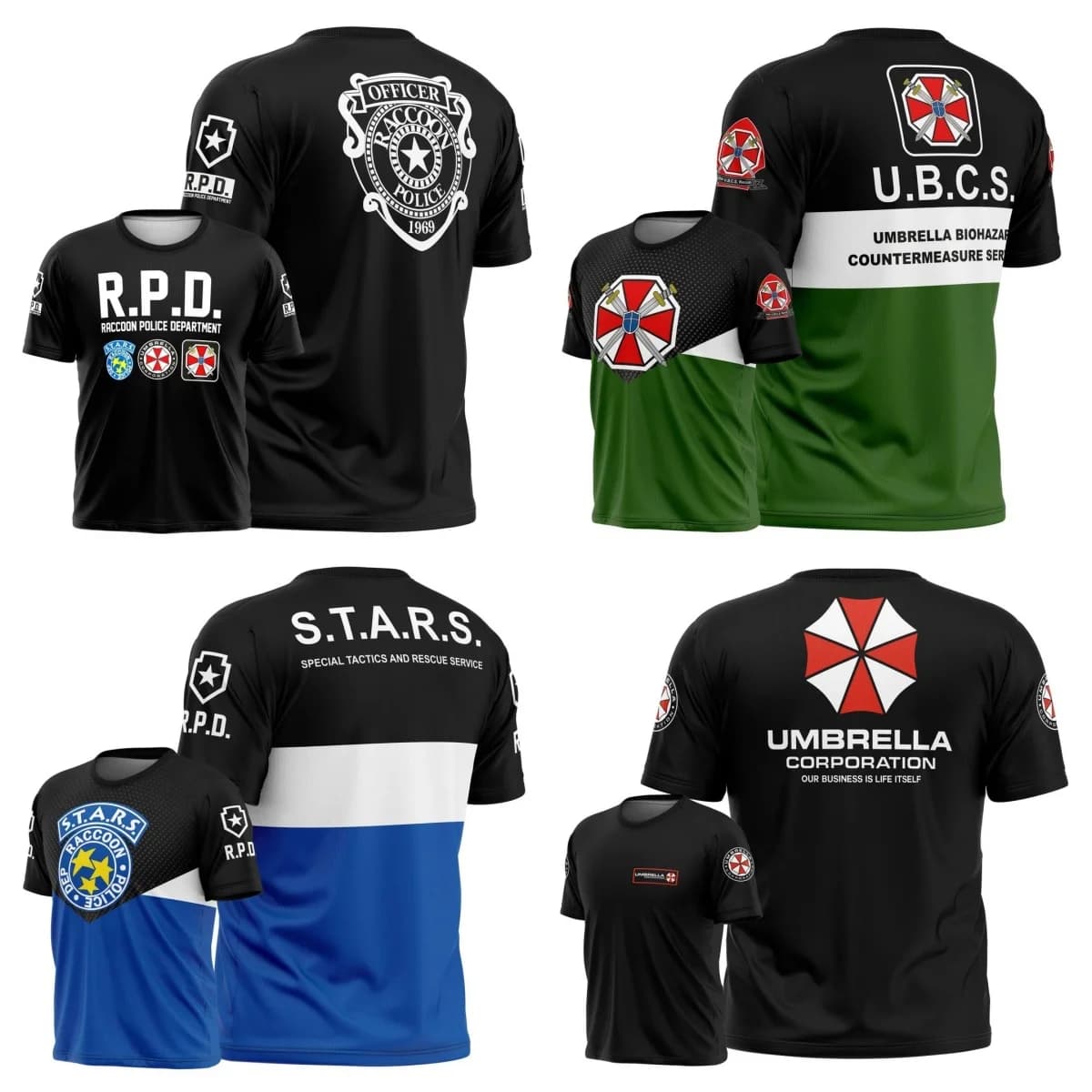 T-shirt Resident Evil Umbrella Corporation nuovo stile estivo 2026 - Logo e slogan iconico nero stampato in 3D perfetto per i fan dei giochi