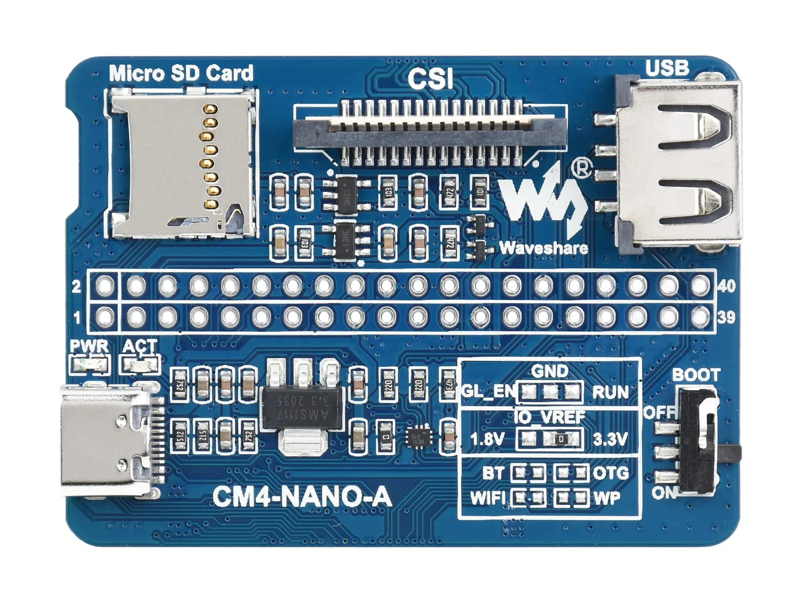 Scheda portante Raspberry Pi CM4 Nano A, compatta 55x40 mm, GPIO, MIPI CSI, USB, slot Micro SD