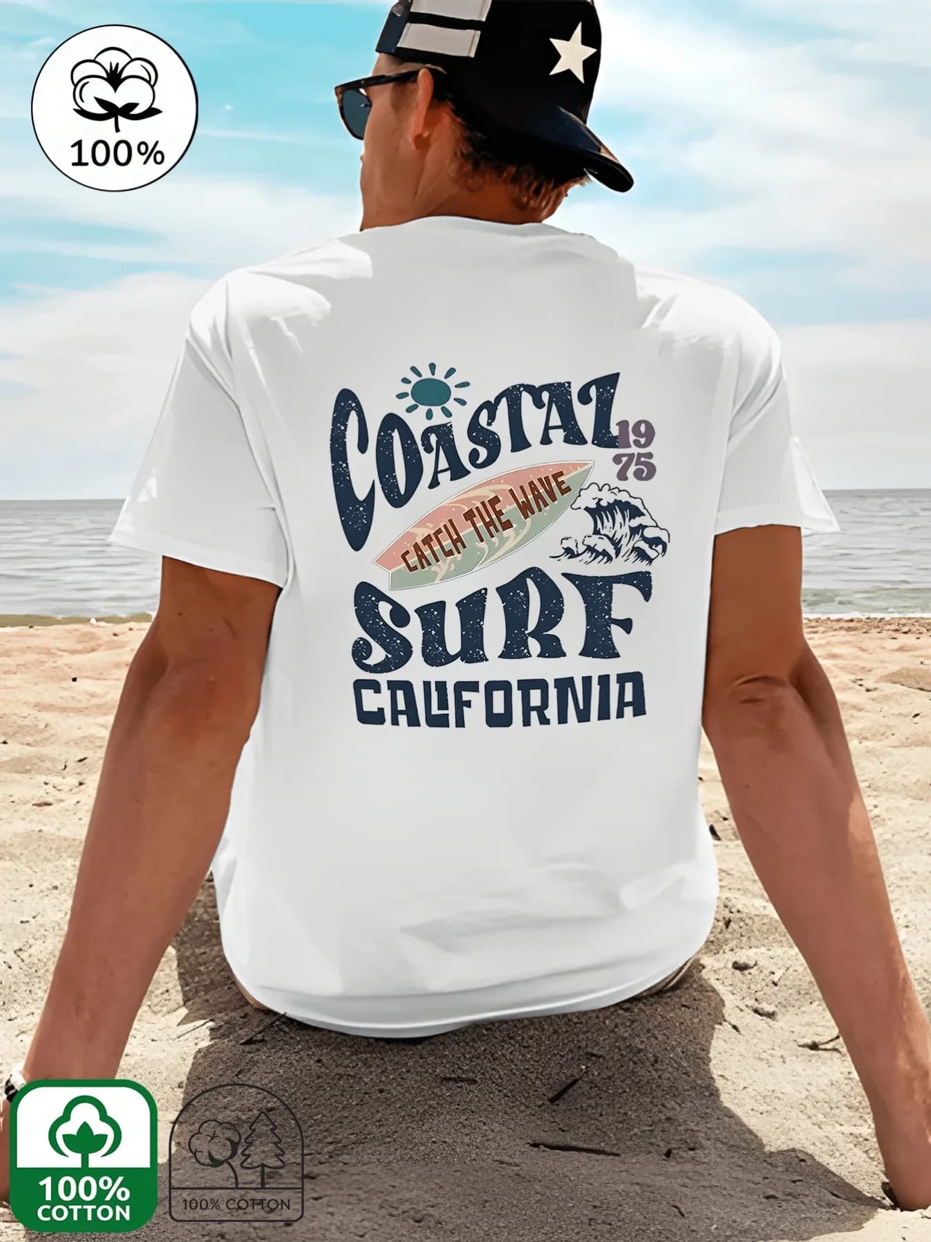 Men's Coastal Surf California Graphic T Shirt Retro Wave Surfboard Vintage Print Streetwear Casual 100% Cotton Beach Summer Tee