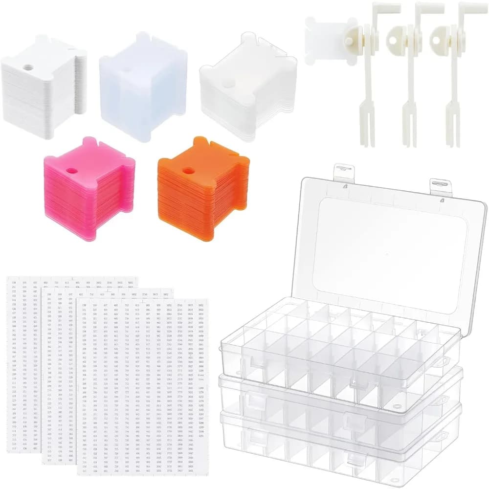 509PCS Embroidery Floss Organizer Kit 3 Removable 24 Compartments with 500 Floss Bobbins and 3 Numbered Stickers