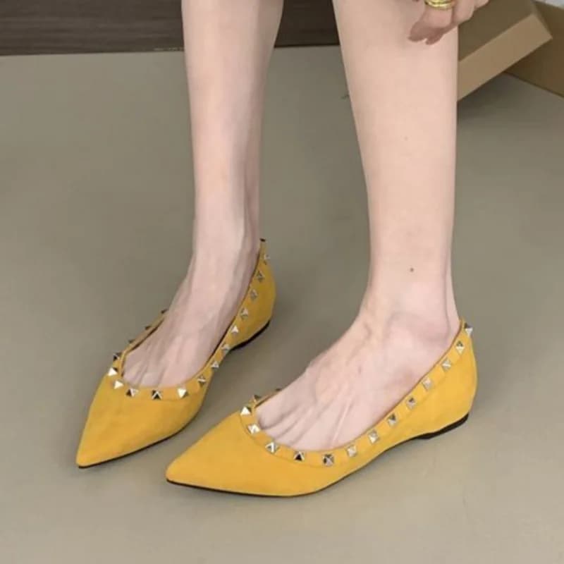 Nuove Scarpe Basse alla Moda Monocolore Sexy con Rivetti a Punta Comode Antiscivolo Casual da Lavoro per Donna Primavera/Autunno