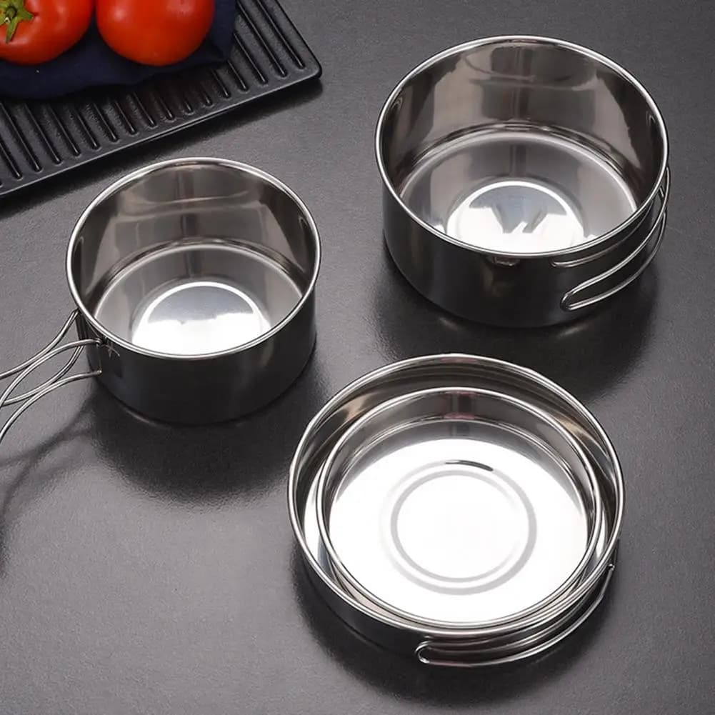 900ml Pot/bowl Stackable Stainless Steel Camping Cookware Set Outdoor Cooking Pot Frying Pan Plate Food-grade Picnic for 1-3
