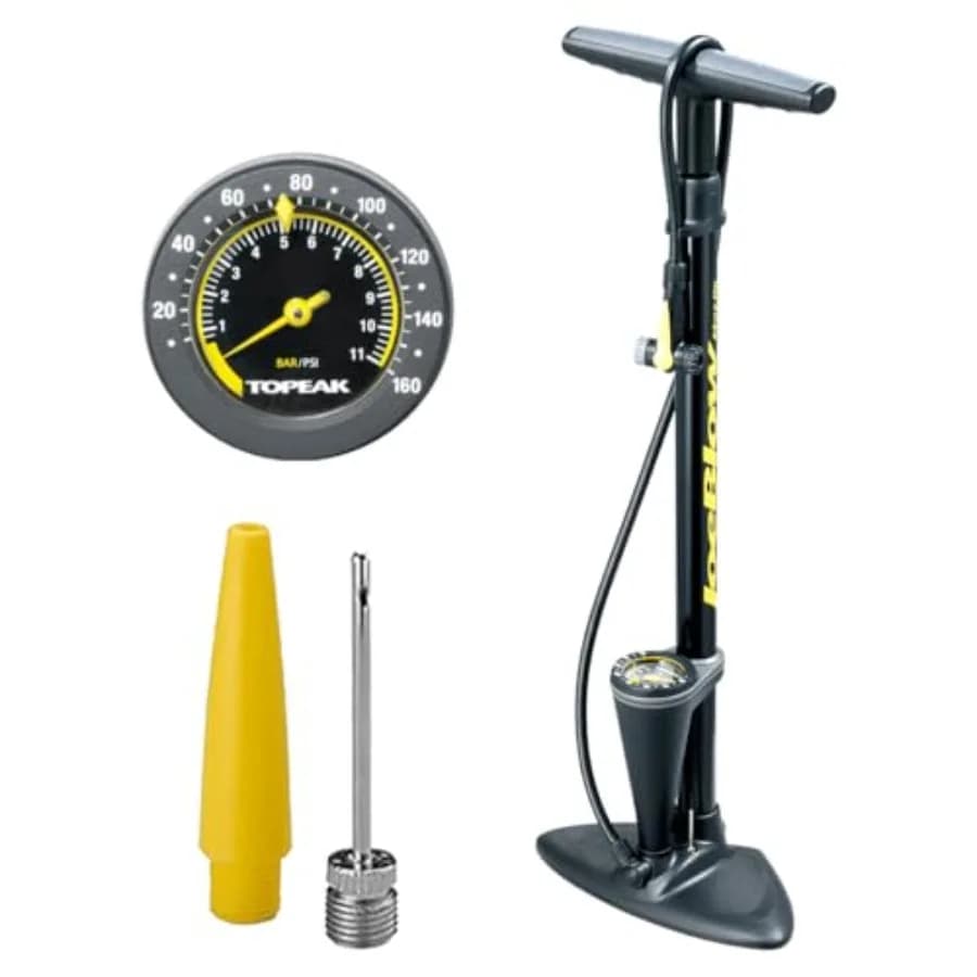 Pompa da pavimento per bici JoeBlow Max Hp 160 Psi/11 Bar TwinHead compatibile con valvole Presta, Schrader e Dunlop