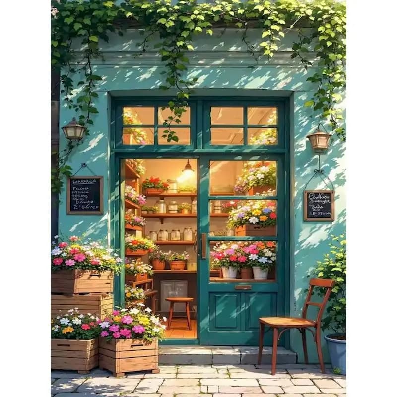 Flower Shop Paint By Numbers Home Wall Art Decor Paint With Numbers Landscape Acrylic Painting on Canvas DIY Decorative Paint