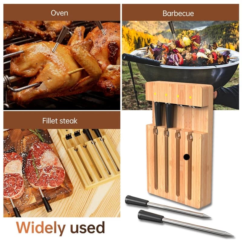 Termometro per carne intelligente per barbecue: app wireless BT, 4 sonde, ricarica impermeabile e di tipo C