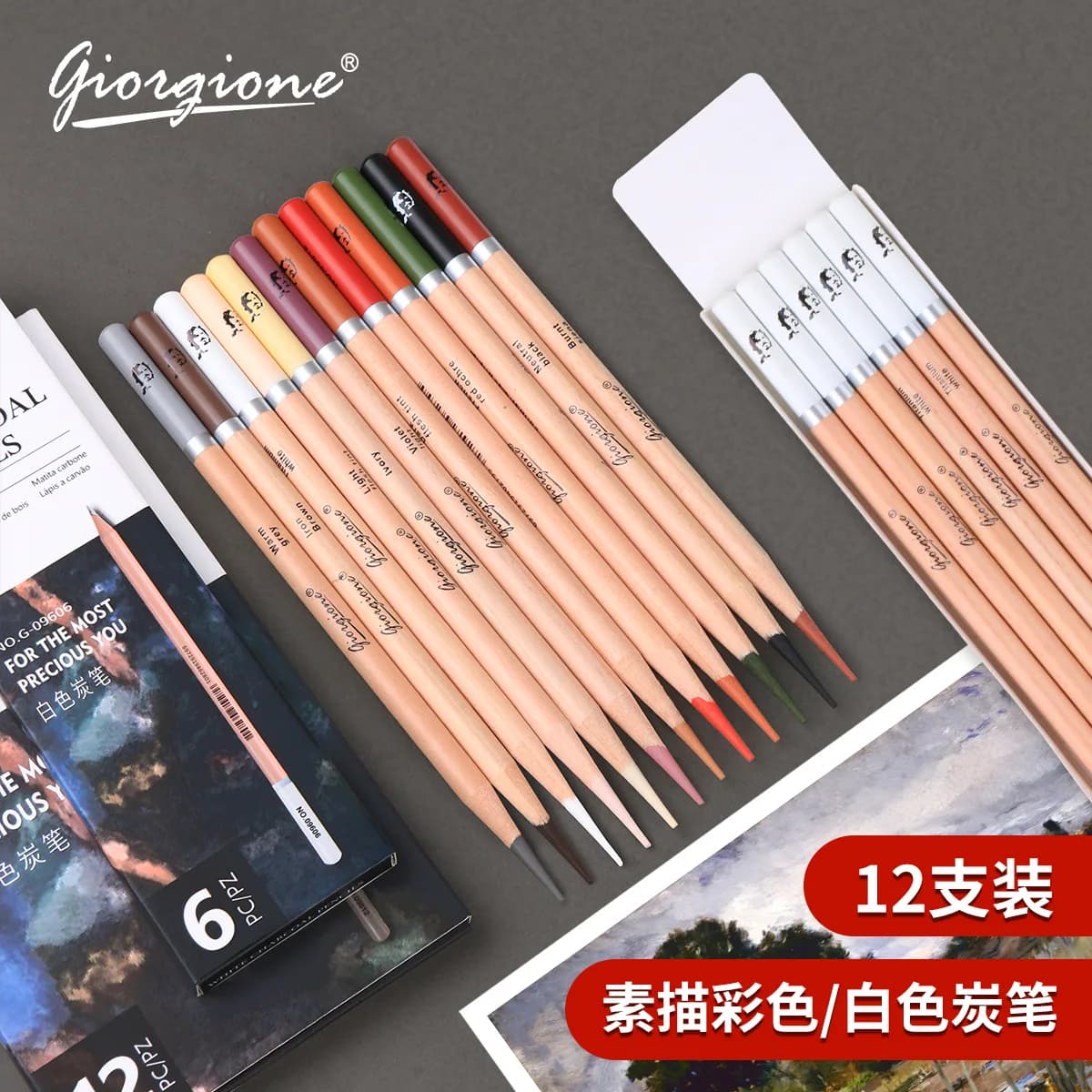 4-24Color Sketch Charcoal Stick Black Woodless Graphite Stick Pencil Drawing Strips Art Student Sketch Painting Graphite Pen