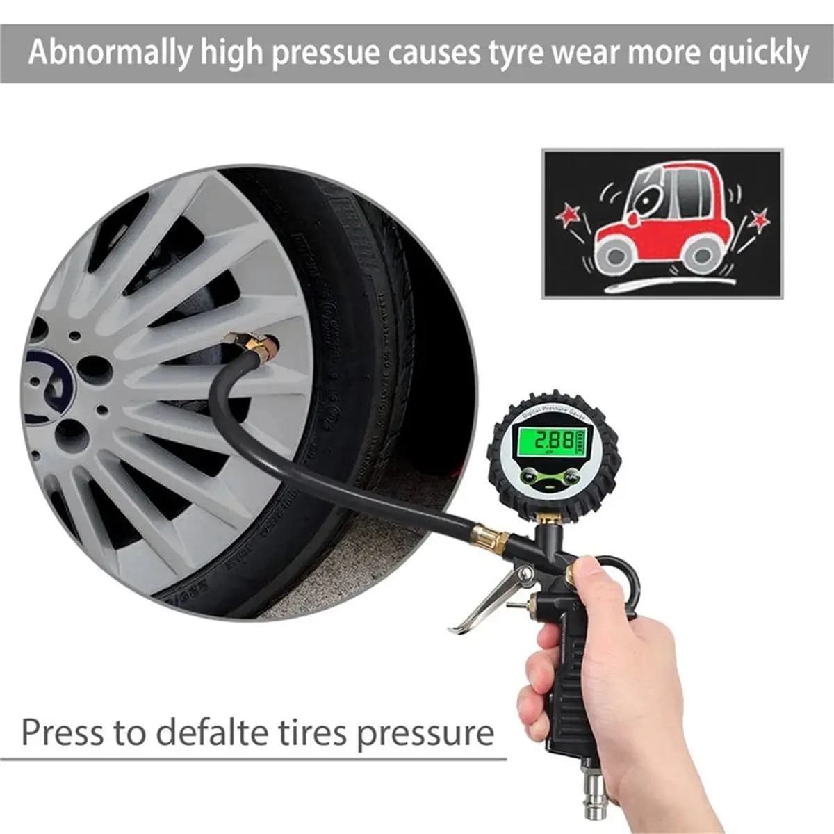 Gauge Backlight Vehicle Tester with 200 PSI LCD Digital Display Tire Pressure Gauge Tire Inflator
