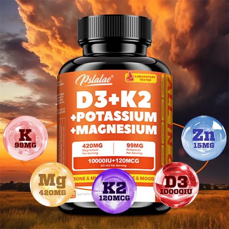 Vitamin D3 K2 10,000 UI - Supports circulation, for bone health, joints, teeth, skin and immune system, calcium absorption supplement