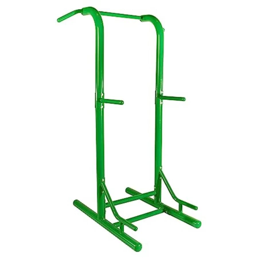 Pull Up Bar Tower & Dip Station, independent gym equipment for outdoor, green - Adjustable and portable training support for Cal