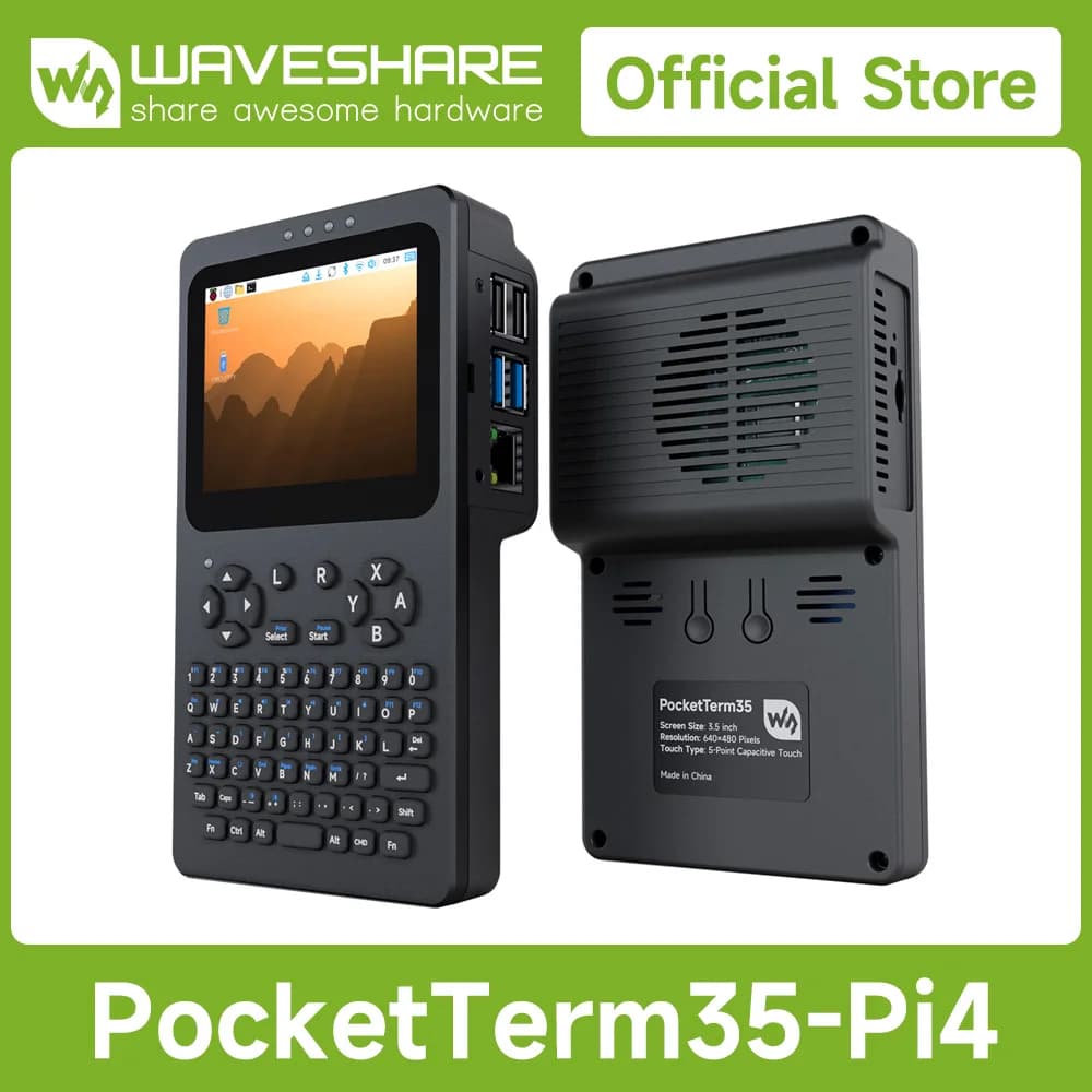 Waveshare Palm Linux Terminal 3.5-inch 640 × 480 HD Full Fit Touch Screen Supports Raspberry Pi 4B/5 Portable Development