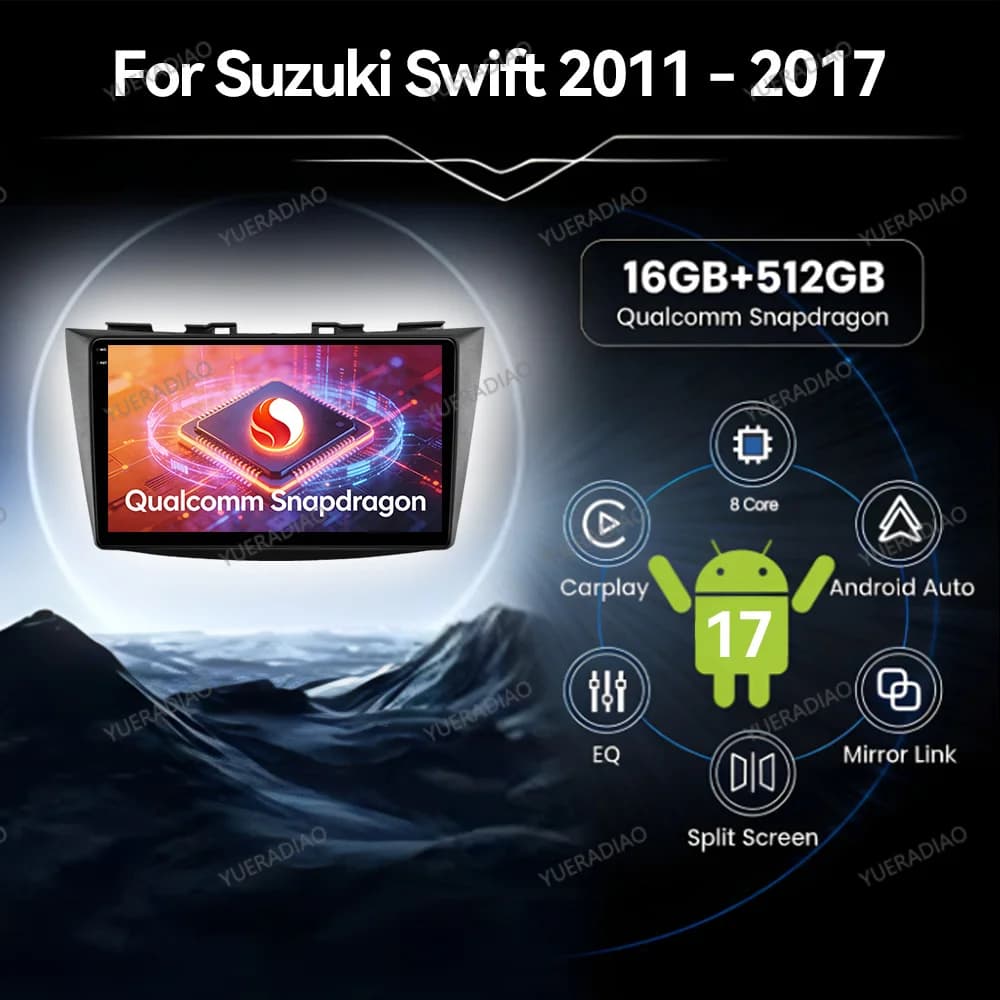 Autoradio Android 17 con Carplay e Android Auto per Suzuki Swift 4 2011-2017, Lettore Multimediale Video, Navigatore GPS 2DIN, 4G WIFI, QLED, DSP