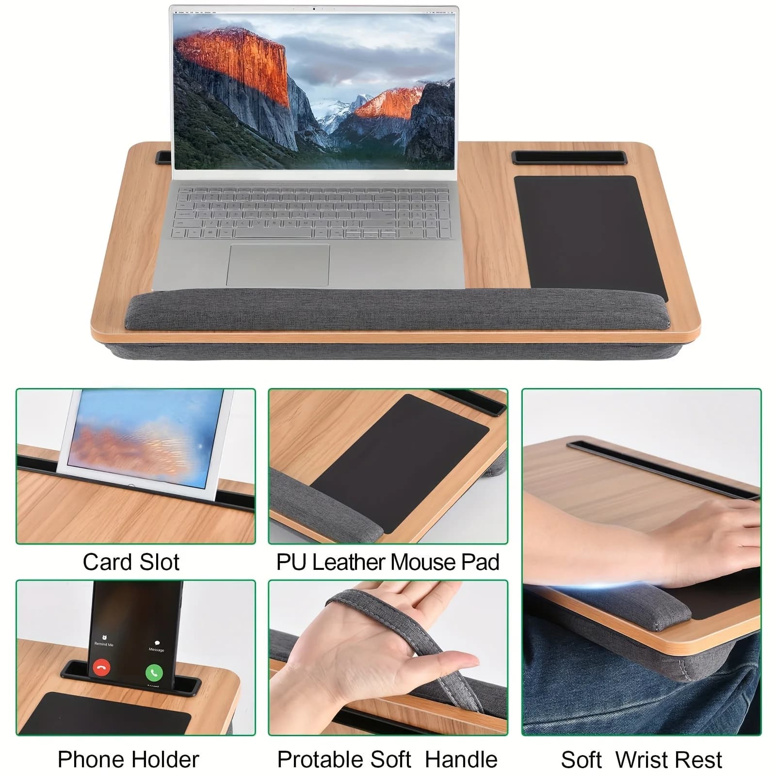 Vassoio da letto per laptop con morbido cuscino - Vassoio da lavoro con gambe rinforzate - Vassoio da scrittura per ufficio domestico - Adatto ai laptop fino a 17,3 pollici
