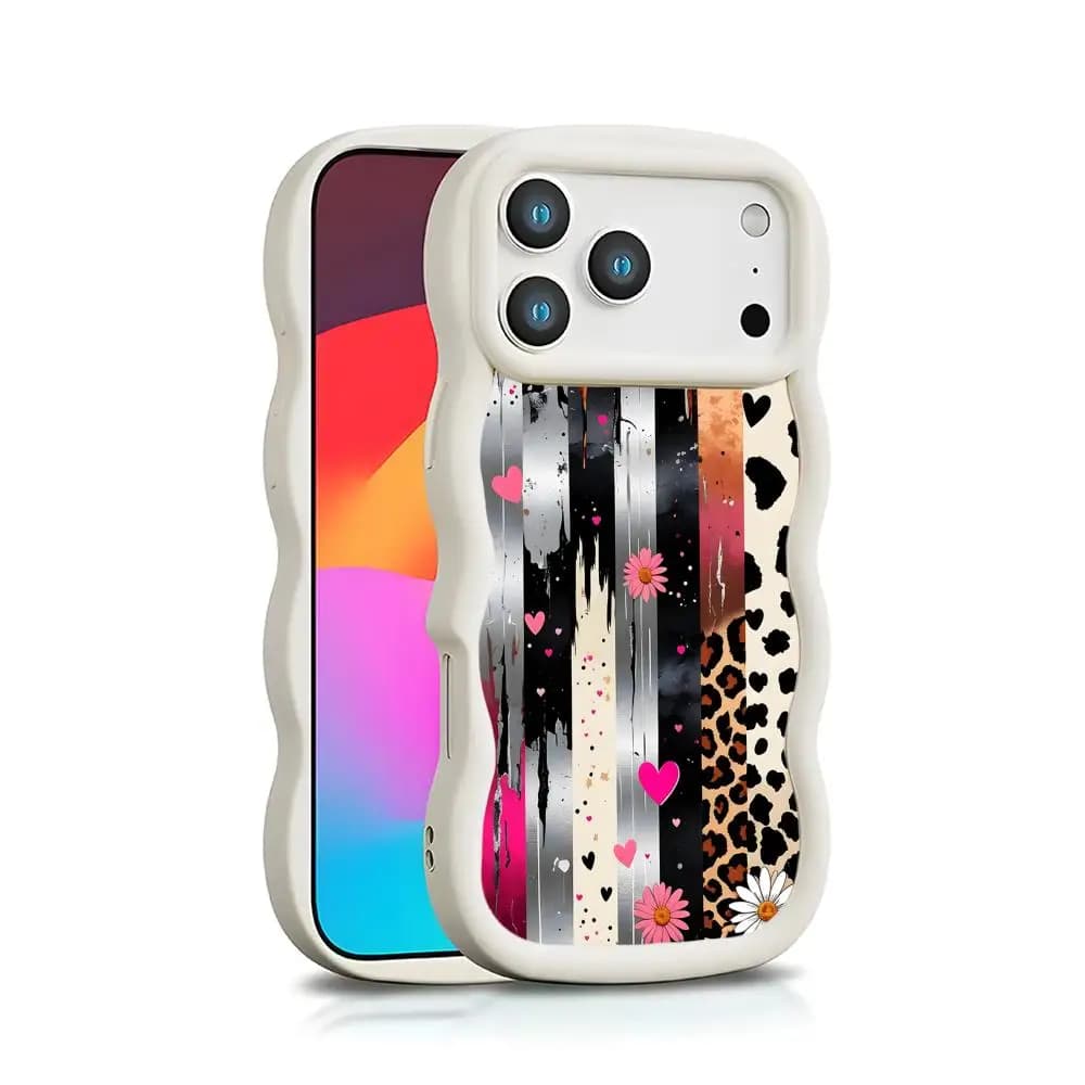 Cover per iPhone 17 16 15 14 13 12 11 Air Pro Max Plus in TPU con Bordo Ondulato a Strisce Zebrate, Custodia Colorata